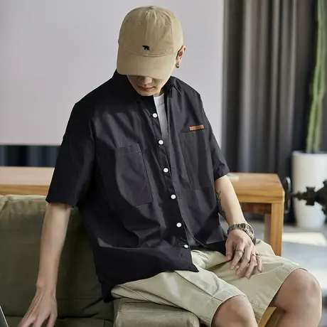 唐狮夏季新款短袖衬衫男日系宽松休闲港风百搭开衫翻领上衣潮图片