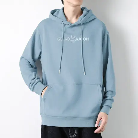 连帽卫衣男2023新款宽松潮流秋冬加绒加厚小熊蓝色外套长袖带帽衫商品大图