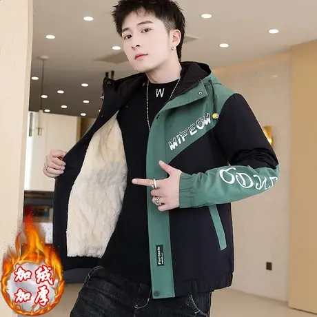 男士外套秋冬季潮流韩版帅气加绒加厚夹克男学生休闲百搭冬装上衣商品大图