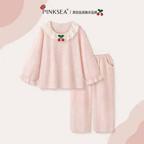 Pinksea睡衣女款春秋柔软长袖长裤套装甜美粉色女士新款家居服商品大图