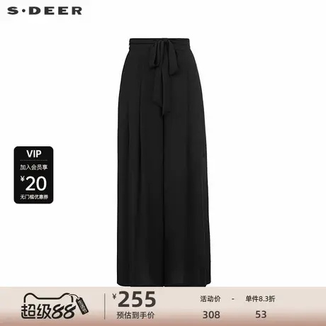 sdeer圣迪奥女装25年新品OL风收腰压褶阔腿雪纺长裤S252Z0802商品大图