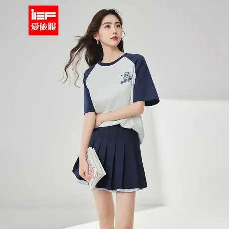 IEF/爱依服上衣2025夏季新款休闲时尚拼色卡通印花宽松百搭中T恤图片