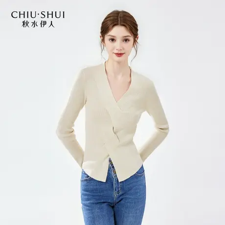 【CC家居控】设计感扭结V领针织衫秋季女优雅通勤内搭上衣商品大图