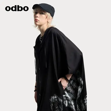 odbo/欧迪比欧斗篷外套女士时尚宽松上衣连帽外搭设计感原创小众商品大图
