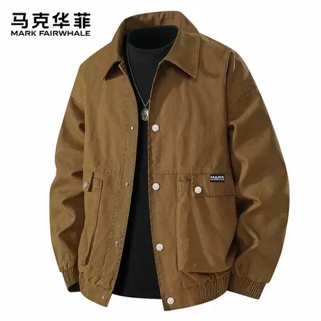 马克华菲纯棉工装外套男士春秋季潮牌宽松百搭休闲翻领大口袋夹克图片