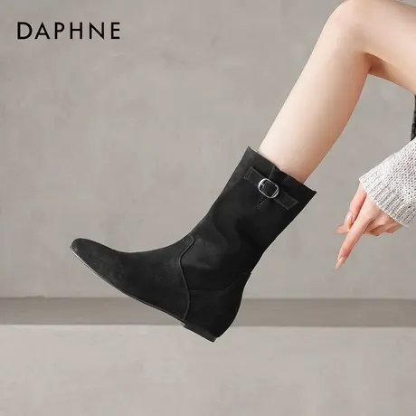 达芙妮黑色靴子女2025新款爆款秋冬复古弹力平底短靴瘦瘦靴马丁靴图片