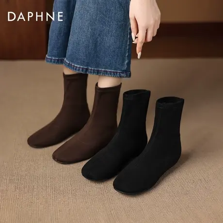 达芙妮平底瘦瘦小短靴女2026新款爆款弹力袜靴秋冬季加绒马丁靴子商品大图