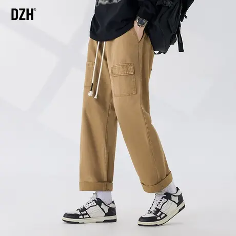 男士卡其色纯棉裤子男款美式高街休闲裤直筒宽松秋季2023新款长裤商品大图