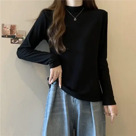 半高领打底衫女内搭叠穿秋冬季修身显瘦长袖T恤德绒加绒加厚上衣商品大图