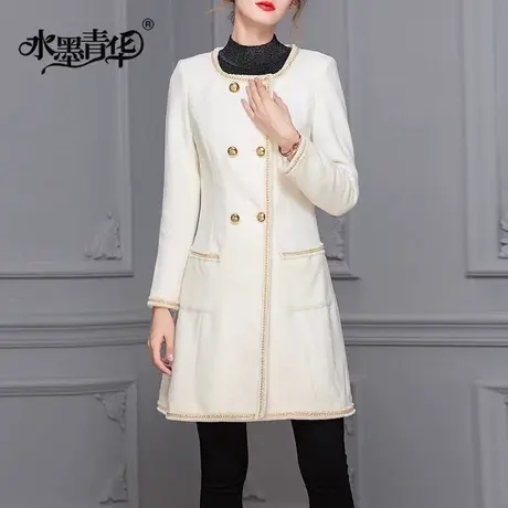 水墨青华2023冬季新品中长款百搭外套女时尚显瘦毛呢保暖大衣图片