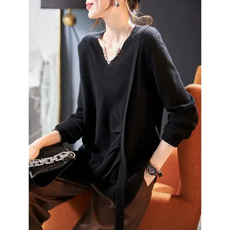 宝诗黎【新品价278元】V领宽松慵懒羊毛衫XM5095商品大图