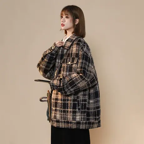 复古小香风格子外套女春秋2023新款小个子高级感oversize夹克上衣图片