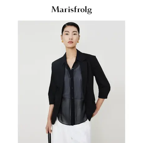 【商场同款】玛丝菲尔2023年夏季新款黑色七分袖休闲西装外套女图片