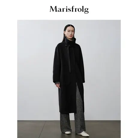 【艺术时装大衣】玛丝菲尔秋季新款绵羊毛立领廓形大衣外套商品大图
