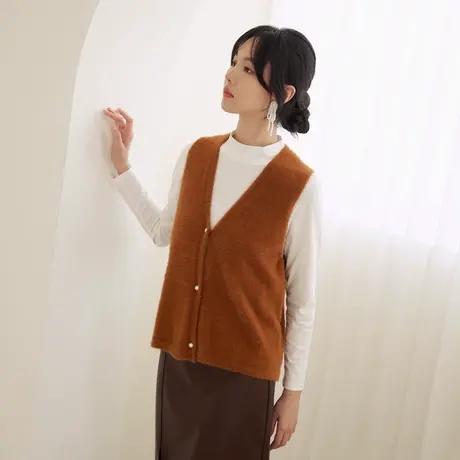 桔熊秋冬季外搭针织背心无袖外套毛衣马甲短款上衣女装大码FA2012图片
