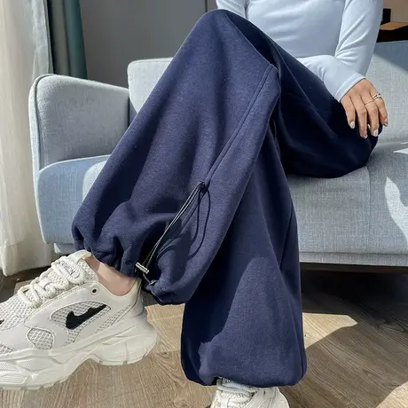 阔腿束脚运动裤女春秋季2025新款高腰宽松休闲直筒灯笼裤美式卫裤图片