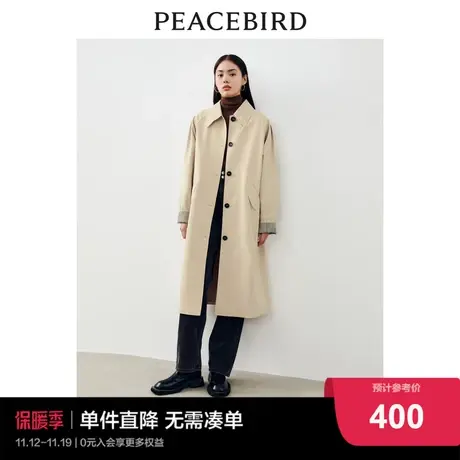 太平鸟女装翻领廓形风衣外套2023年秋冬新款袖口拼接设计感风衣图片