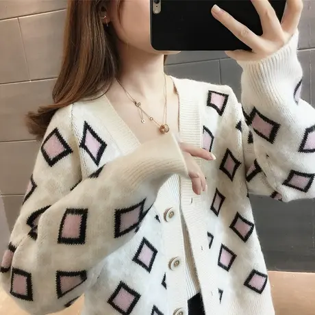 针织衫女开衫毛衣2023春秋装新款韩版宽松长袖外套百搭慵懒风上衣商品大图