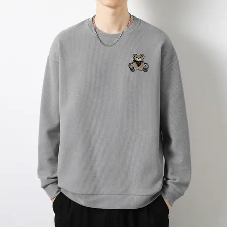 华夫格小熊卫衣男秋冬季潮流宽松无帽上衣服圆领长袖t恤休闲百搭商品大图