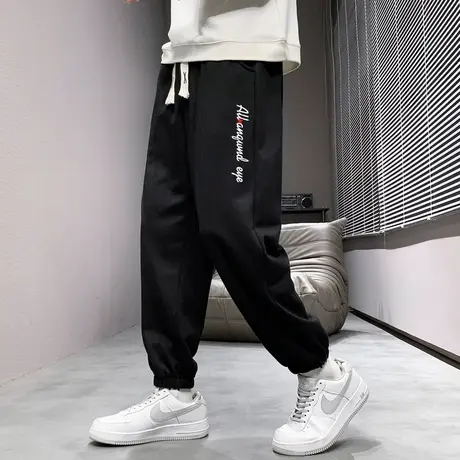 裤子男款春秋季宽松束脚潮牌印花九分休闲裤显高显瘦男士运动卫裤图片
