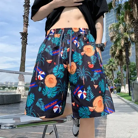 冰丝沙滩裤男夏季薄款大裤衩篮球健身花短裤休闲五分中裤子宽松潮商品大图
