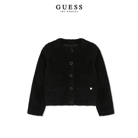 【38上新季】GUESS 女士纯色休闲简约短款毛呢外套商品大图