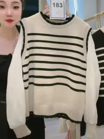 春季新品韩版宽松显瘦针织衫时尚条纹套头毛衣百搭打底外穿上衣女图片
