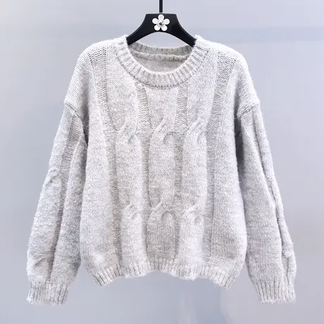 复古慵懒风麻花毛衣女秋冬2023新款宽松显瘦长袖套头打底针织上衣商品大图