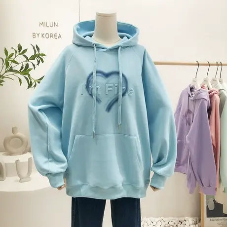 2022春季新款外套韩国东大门ins简约爱心字母慵懒休闲宽松卫衣潮商品大图