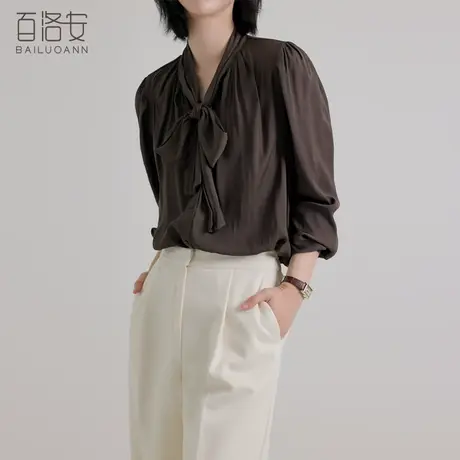 百洛安蝴蝶结系带衬衫女春季新款设计感小众宽松显瘦长袖衬衣上衣商品大图