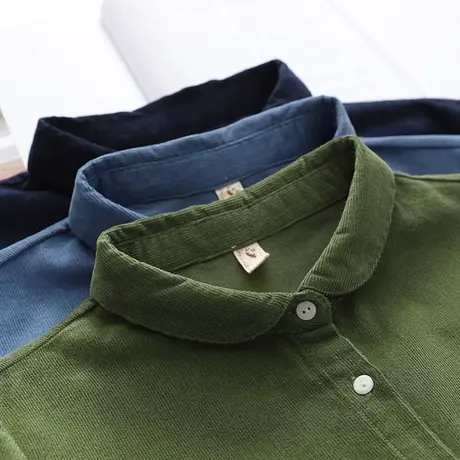 春季日系文艺小清新灯芯绒娃娃领条绒衬衫女宽松休闲百搭叠穿上衣商品大图