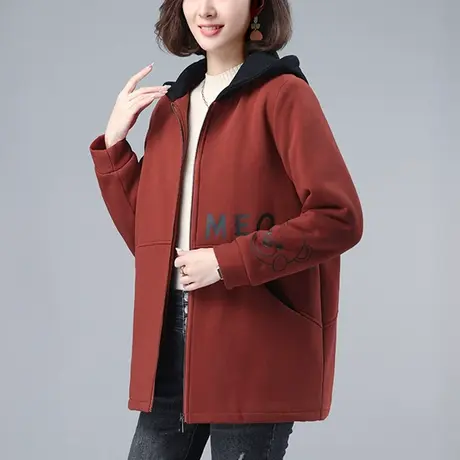 妈妈连帽卫衣外套女秋冬宽松加大码女装中老年休闲中长款显瘦风衣图片