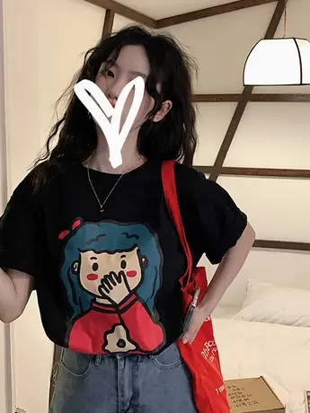 2024夏季新款韩版宽松纯棉短袖T恤衫女洋气ins潮印花学生显瘦上衣商品大图