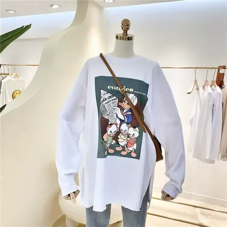 长袖t恤女秋冬2020新款韩版ins潮复古卡通减龄宽松大码打底衫上衣商品大图