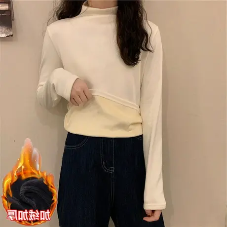 春秋冬内搭白色加绒打底衫加厚保暖半高领洋气黑色德绒长袖t恤女图片