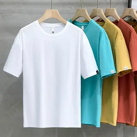 男士短袖t恤纯色夏季百搭半袖体恤潮黑白色圆领男装上衣服打底衫商品大图