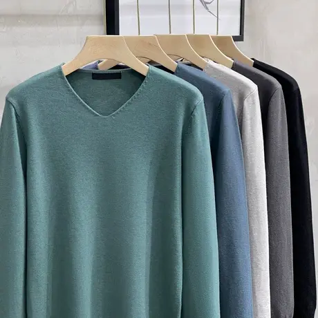 2025新款长袖毛衣男秋装韩版v领针织打底衫秋冬季男装潮流t恤上衣商品大图