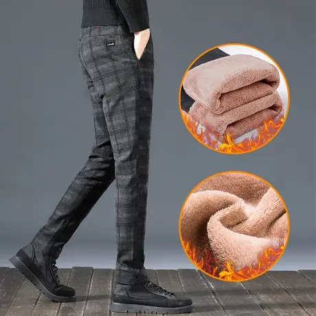 秋冬季男裤加绒加厚英伦格子毛呢子裤子商务西裤休闲长裤男士保暖商品大图