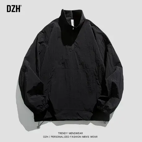 DZH男士半拉链纯色外套男春秋宽松男装2023新款黑色上衣休闲夹克商品大图