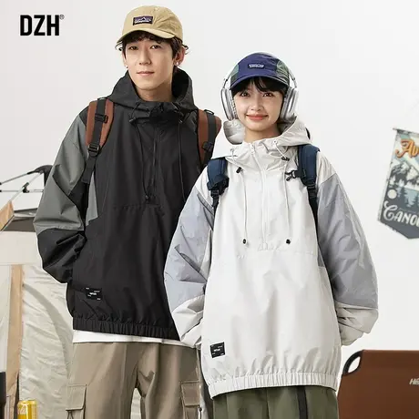 情侣冲锋衣外套男秋季连帽工装夹克男士2023新款户外登山防风衣服商品大图