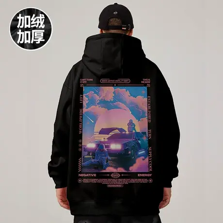 2023新款美式潮牌胖子男装连帽宽松加肥大码情侣装卫衣加绒秋冬季图片