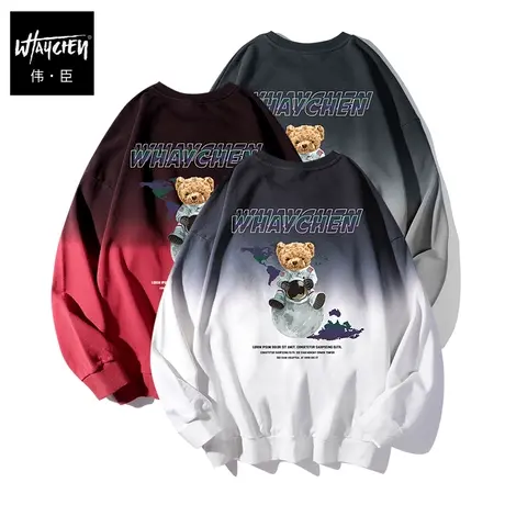 伟臣大码男装加肥加大男卫衣胖子春秋男士秋季渐变卡通印花圆领商品大图