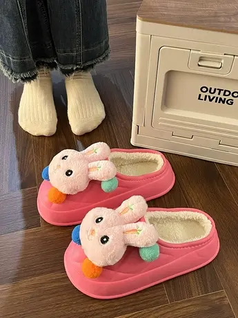 少女心小兔子厚底包头拖鞋女冬季加绒保暖网红可爱卡通毛绒棉拖鞋商品大图