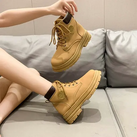 厚底百搭马丁靴女2024秋季新款英伦风透气大黄靴薄款短筒机车单靴图片