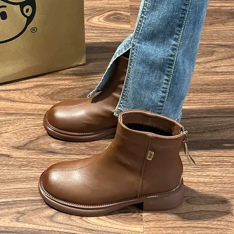 软底显脚小短靴女鞋子2023年秋冬新款英伦风平底瘦瘦靴炸街马丁靴图片