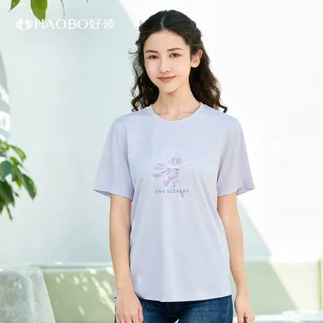 好波夏装女上衣妈妈大码女装胖妈妈夏装t恤宽松大码短袖HBX2319商品大图