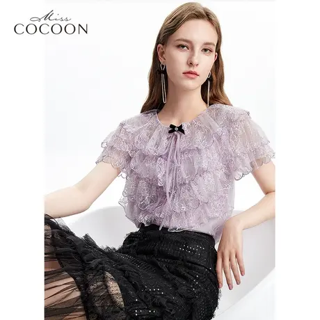 missCOCOON法式蕾丝上衣女2023新款夏季温柔气质超仙设计感雪纺衫商品大图