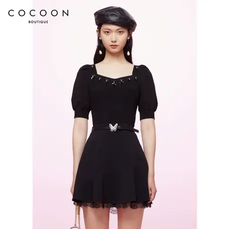 商场同款2023春新款气质手工钉珠设计层次感毛针织衫女图片