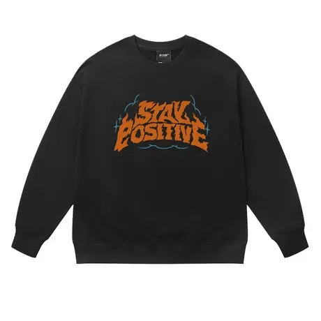 欧美潮牌火焰字母印花圆领卫衣男加绒加厚秋冬大码宽松慵懒风上衣商品大图