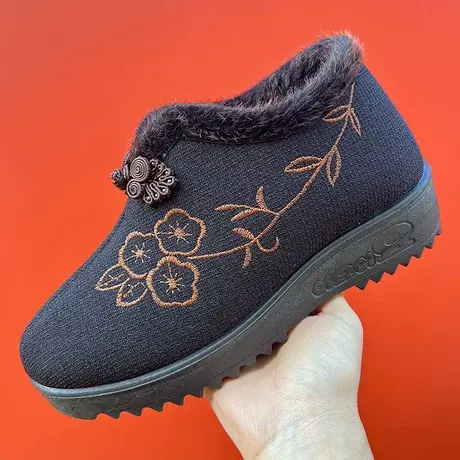 冬季加绒老人棉鞋老北京布鞋女老年妈妈软底防滑大码老太太奶奶鞋商品大图